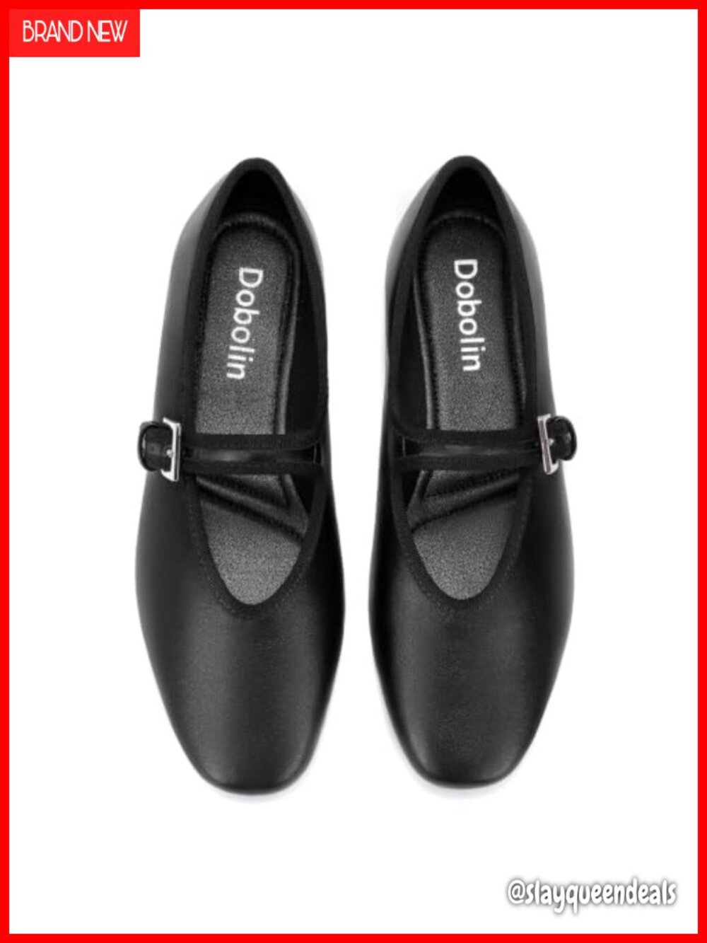Square Toe Mary Jane Ballet Flats Adjustable Strap Faux Leather Work Shoes